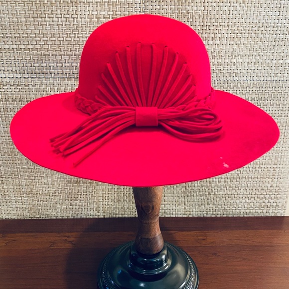 Vintage Accessories - 🌟HP🌟VTG 1980-90s Red Braid Wide Brim Wool Hat